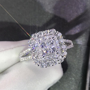Gorgeous Square Shape Micro Pave AAA+ Cubic Zirconia Diamonds Dazzling Ring - The Jewellery Supermarket